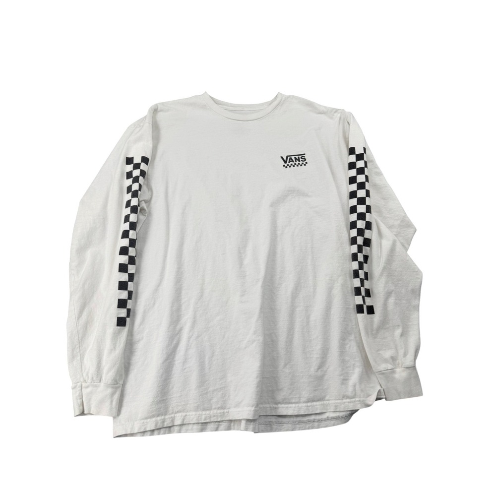 Vans Mens White Long Sleeve Checkerboard Sleeve Graphic T-Shirt Size Large